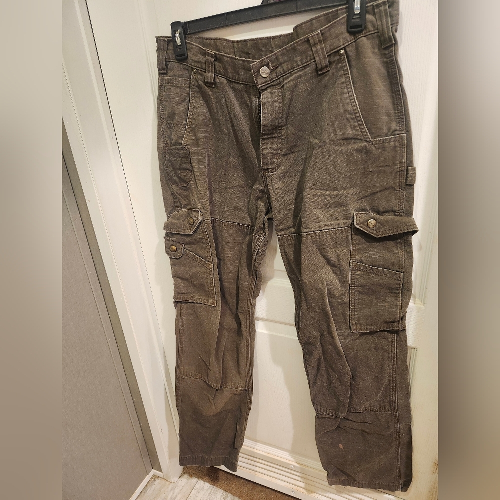 Carhartt B342 Double Knee Brown Cargo Pants Mens 35x32 Ripstop Workwear Outdoor